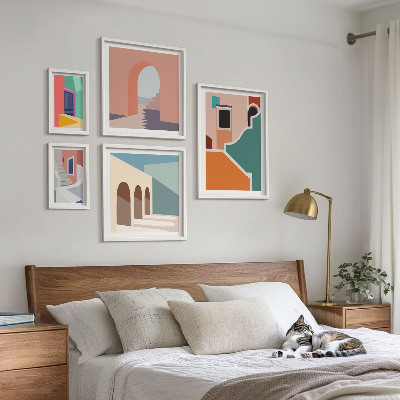 Komplet ujemajočih se slik Barvite ilustracije stavb