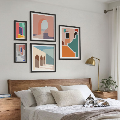 Komplet ujemajočih se slik Barvite ilustracije stavb