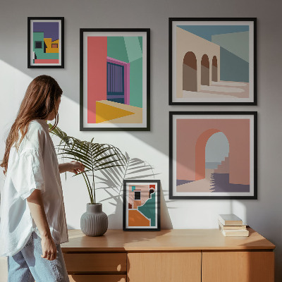 Poliptih v okvirju Barvite ilustracije mesta