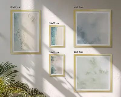Komplet ujemajočih se slik minimalistično platno z motivom razlite akvarelne barve