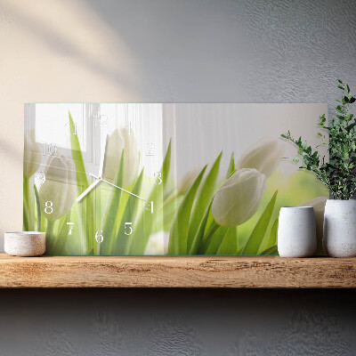 Horizontalna stenska ura Beli tulipani