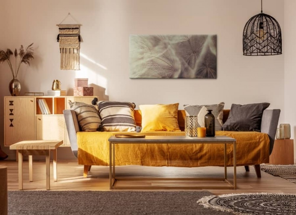 ureditev dnevne sobe v stilu boho